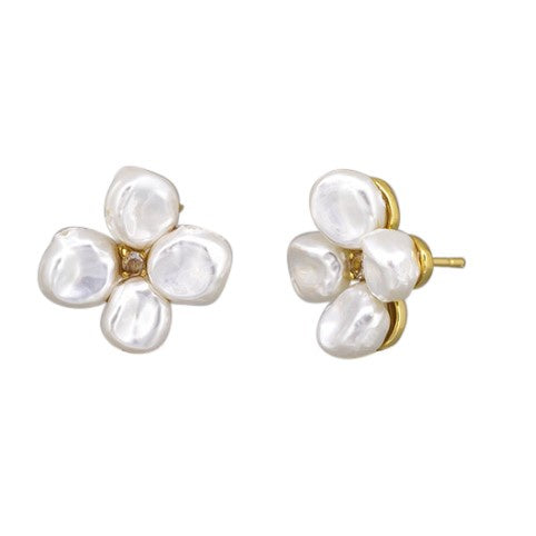 Gia Gold & Pearl Flower Stud Earrings