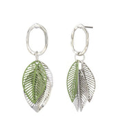 Leaf Cluster Drop Stud Earrings - Silver