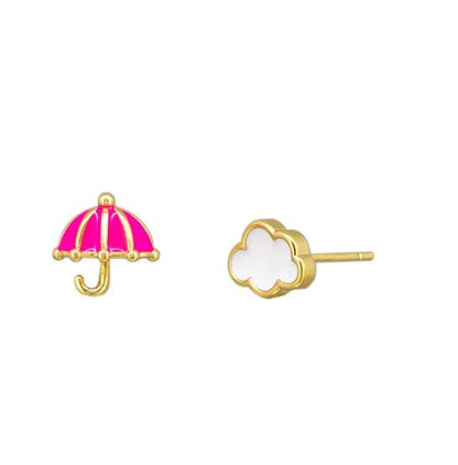 Pink Poppins Gold & Enamel Stud Earrings