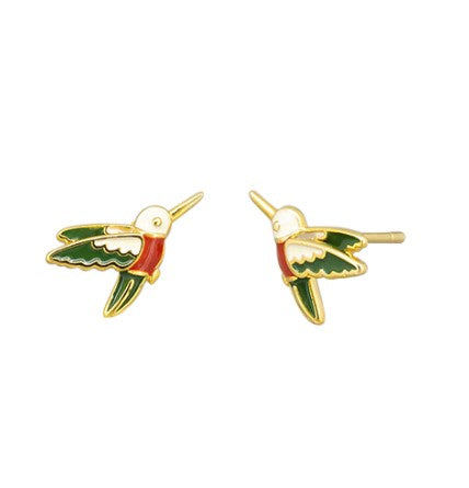 Green Woodstar Gold & Enamel Stud Earrings