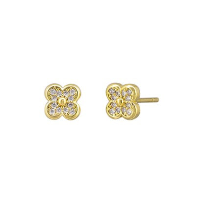 Crystal Pixie Flower Stud Earrings - Gold