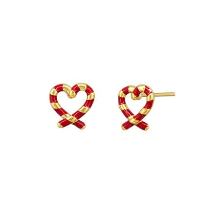 Pretzel Candy Cane Heart Stud Earrings