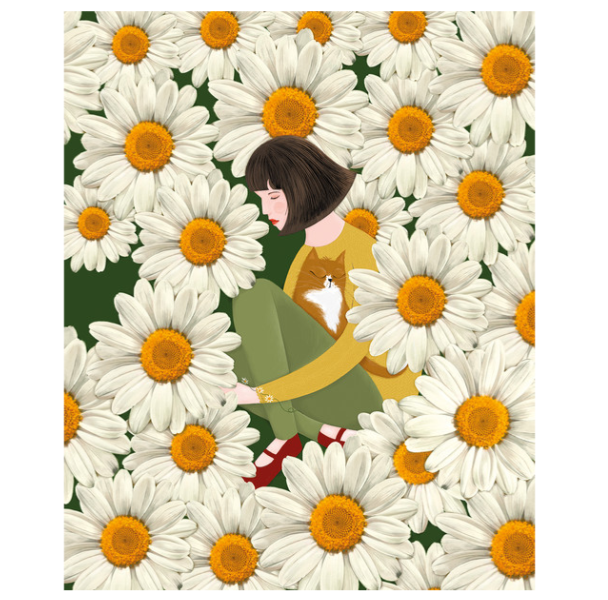 Woman & Cat Among Daisies