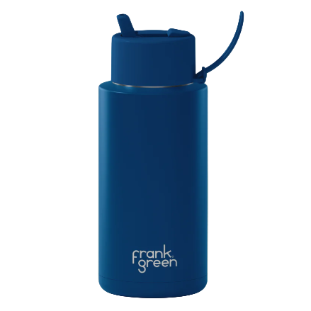 1L Ceramic Bottle + Flip Straw Lid - Deep Ocean