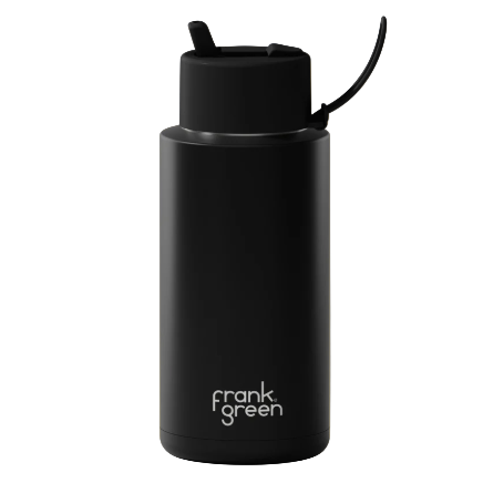 1L Ceramic Bottle + Flip Straw Lid - Midnight