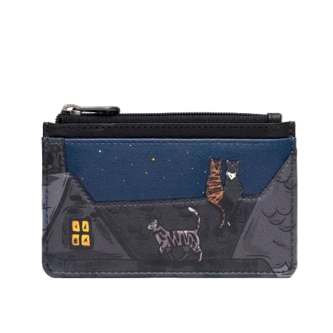 Card Holder With Zip - Stargazing Cats, Black