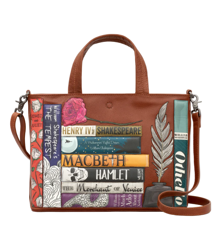 Leather Multiway Grab Bag - Bookworm Shakespeare Brown