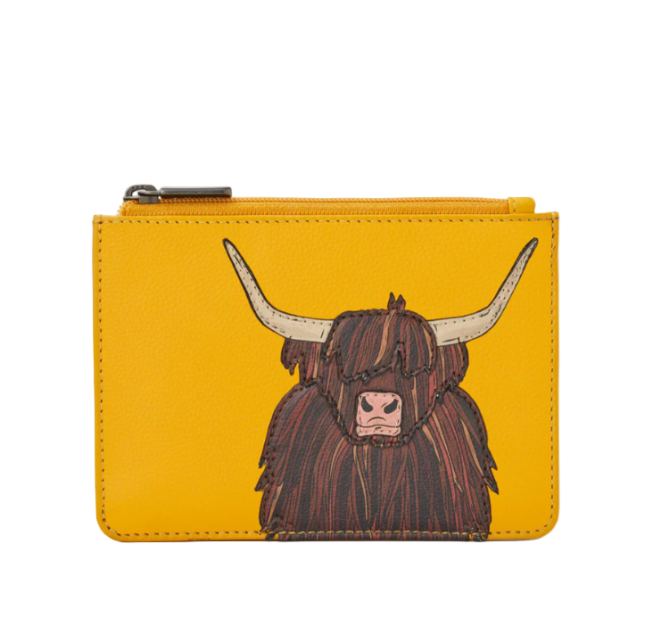Card Holder with Zip - Highland Cow, Yellow