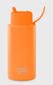 1L Ceramic Bottle + Flip Straw Lid - Neon Orange