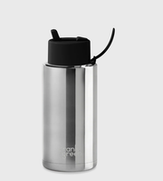 1L Ceramic Bottle + Flip Straw Lid - Silver with Midnight Lid