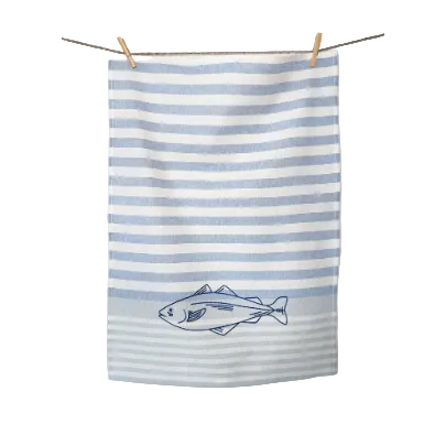 Linen & Cotton Tea Towel - Ocean Sea Salmon