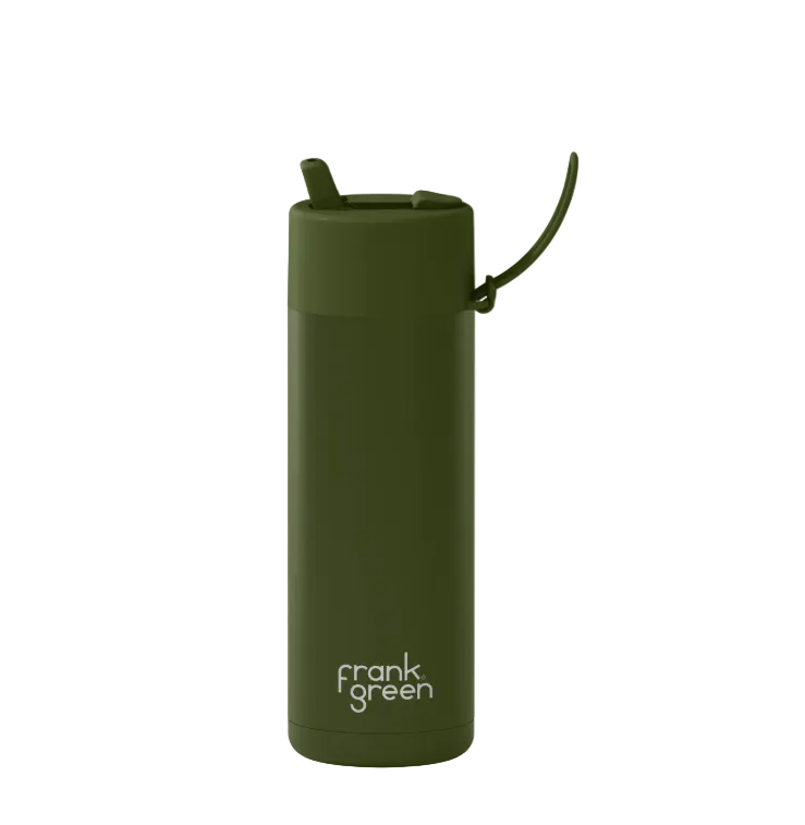 Ceramic Reusable Bottle with Flip Straw Lid 595mL - Khaki