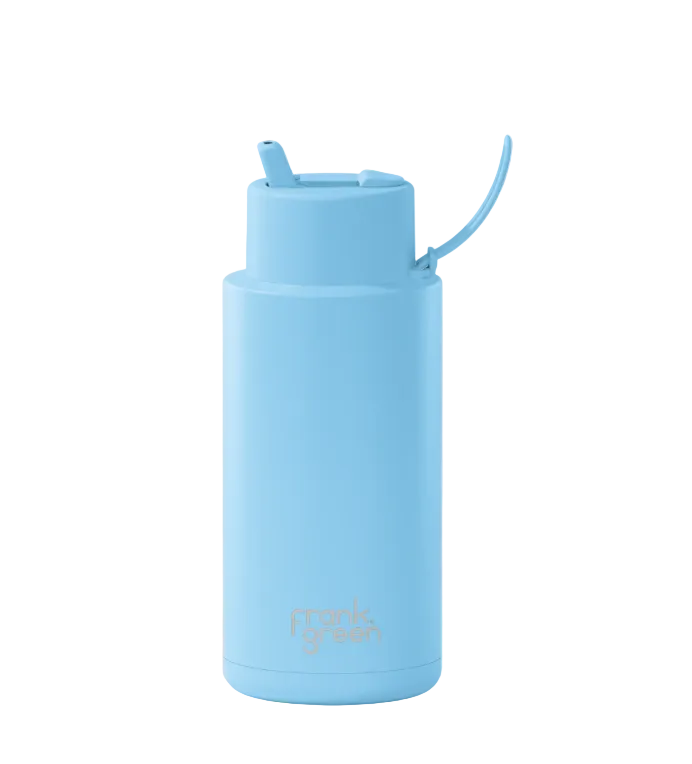 1L Ceramic Bottle + Flip Straw Lid - Sky Blue