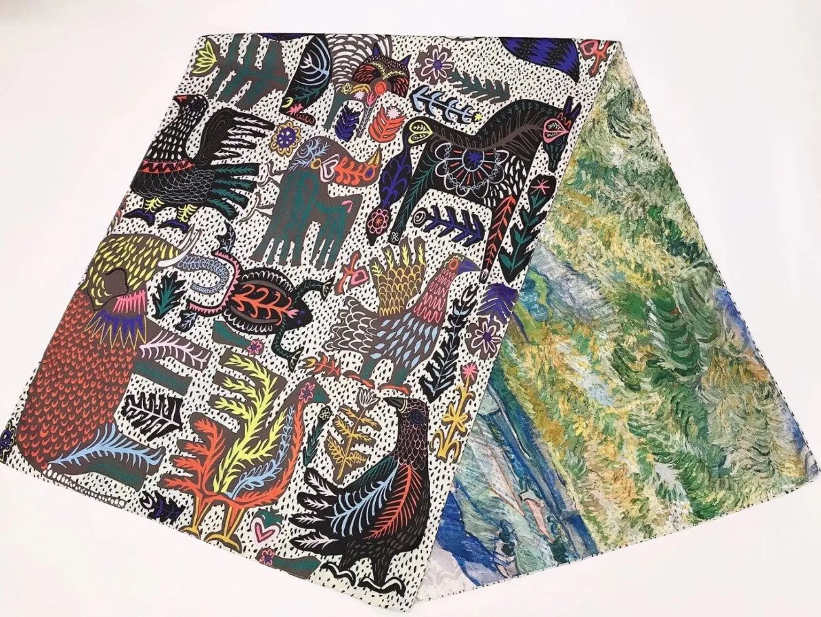 Reversible Silk Scarf - Landscape From Saint-Rémy/Animals
