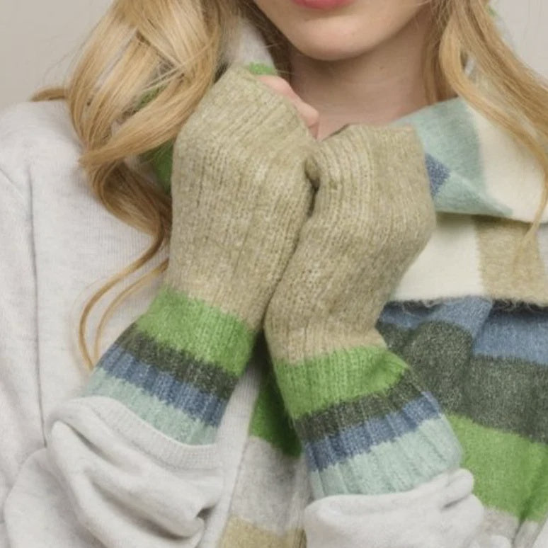 Fingerless Mittens - Blue Band