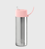 595mL Ceramic Bottle + Flip Straw Lid - Silver with Blushed Lid
