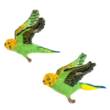Felt Flying Wall Duo - Budgie Green