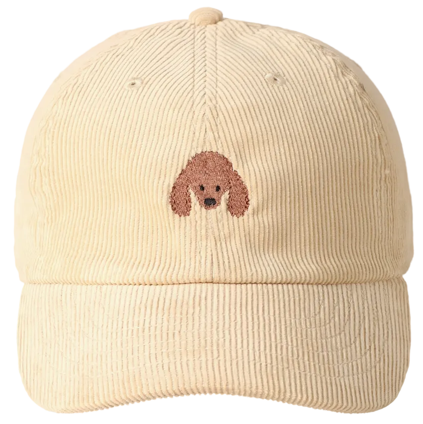 Embroidered Baseball Cap Corduroy - Poodle - Sand