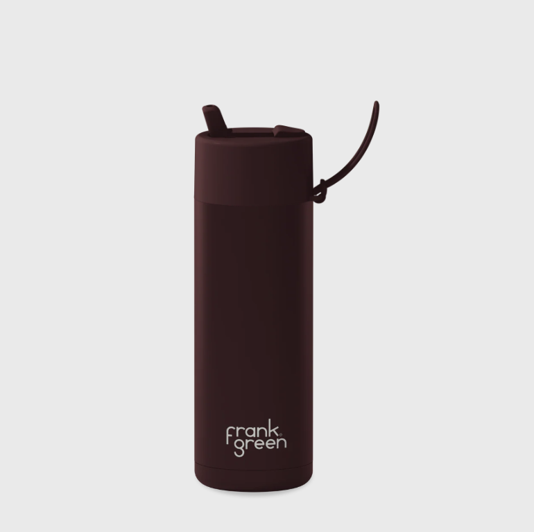 Ceramic Reusable Bottle with Flip Straw Lid 595mL - Chocolate