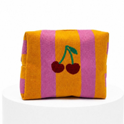 Embroidered Cherry Pouch - Orange & Pink