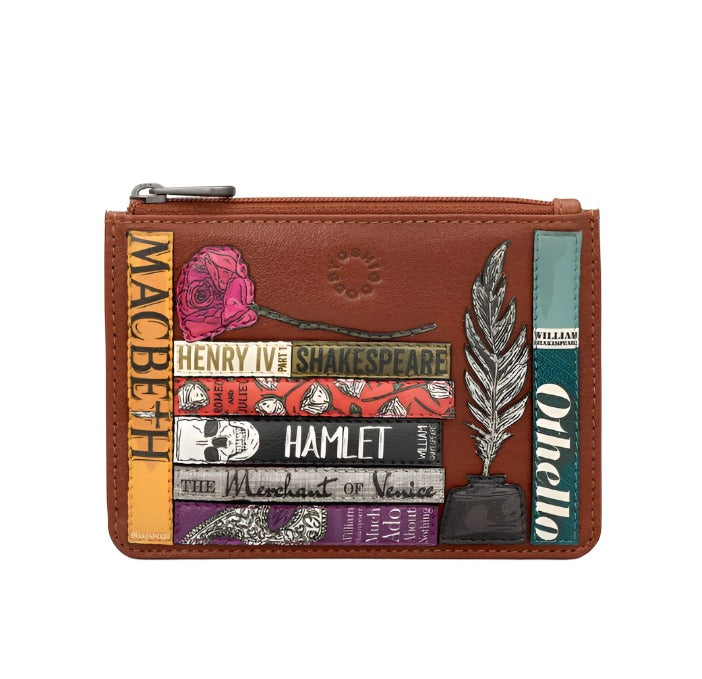 Zip Top Leather Purse - Shakespeare library Brown