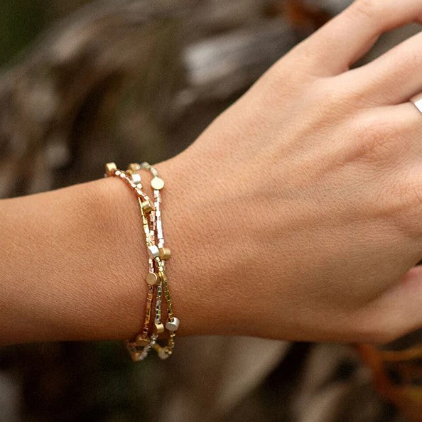 Fine Square and Dot Bead Bracelet Set of 2