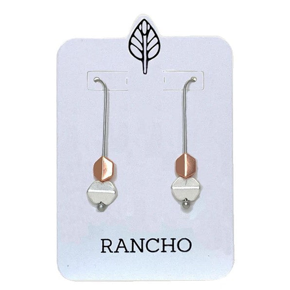 Silver & Rose Gold Prism Beads on Silver Med Straight Hook Earrings