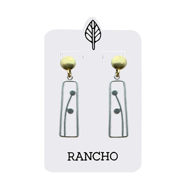 Silver 2 Bud Rectangular Pendant + Gold Circle Stud Earrings