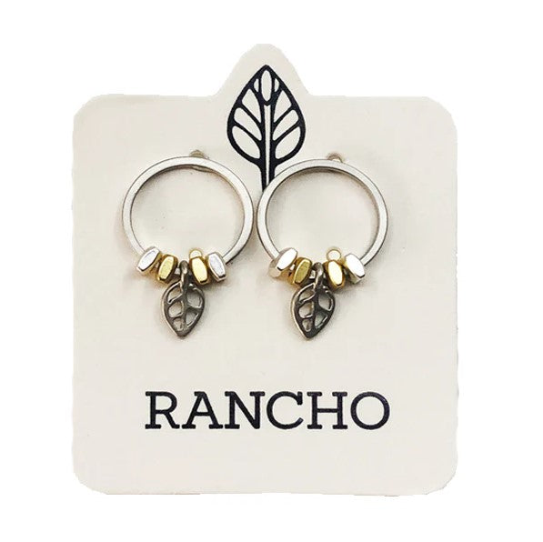 Silver Circle Stud Earrings + Silver Leaf