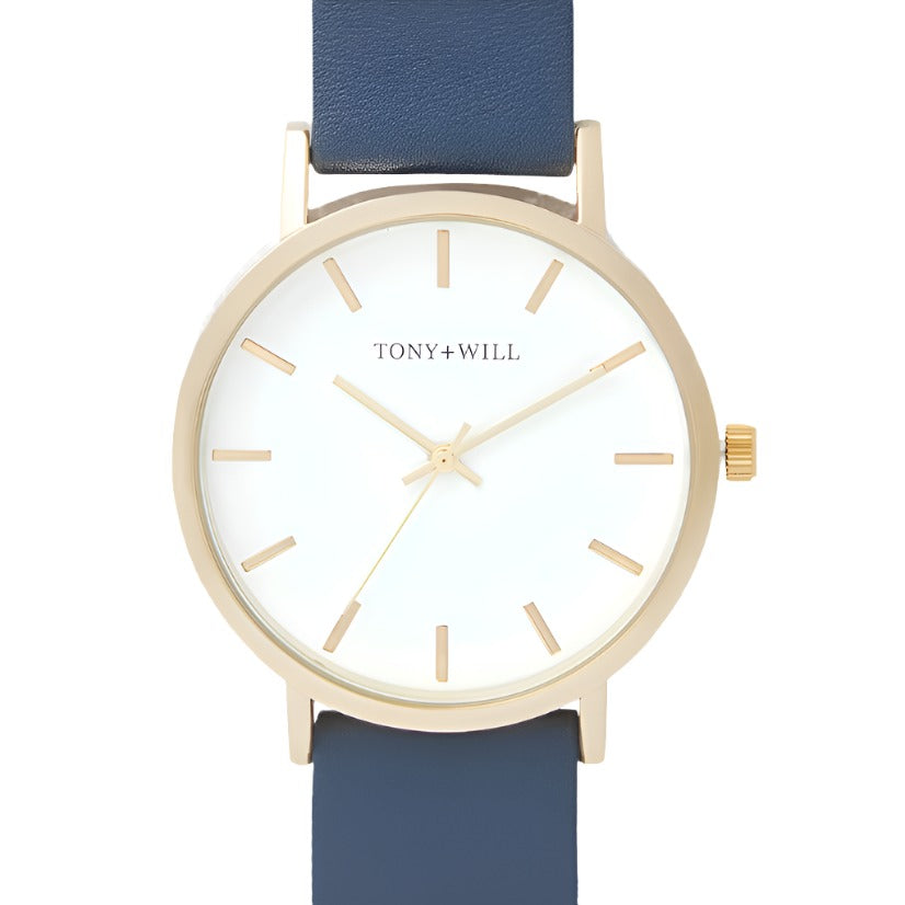 Classic Leather Watch Navy -  Gold/White/Navy