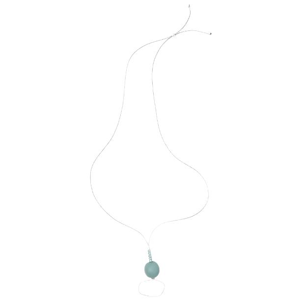 Silver Nordic Ring Grey Cord Necklace with Teal Glass Beads & Olive Green Resin
