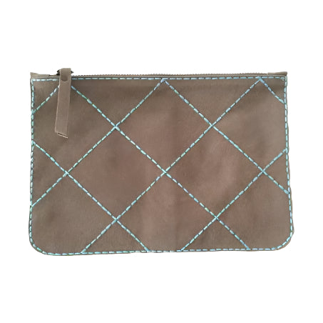 Diamond Stitch Suede Clutch