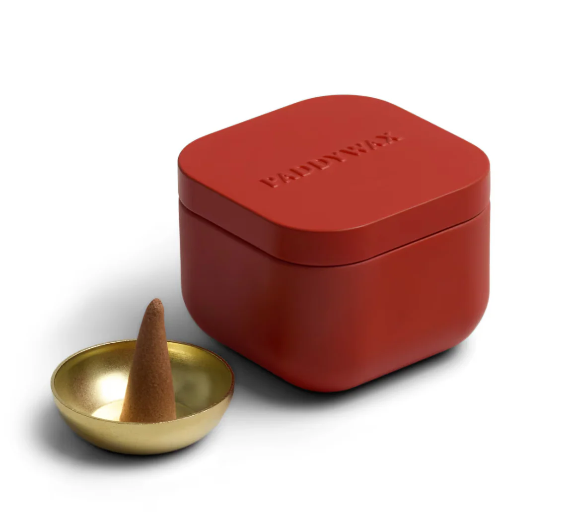 Cubed Tin Incense Holder & Cones - Saffron Rose