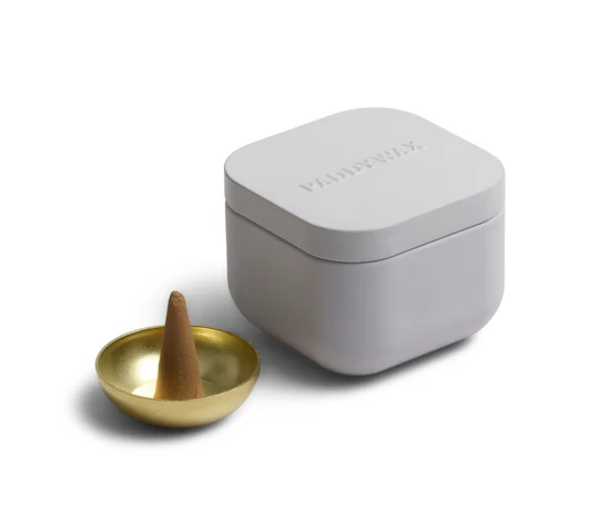Cubed Tin Incense Holder & Cones - Cotton & Teak