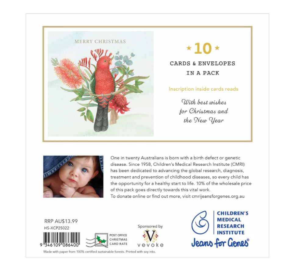 Christmas Cards Set of 10 - Floral King Parrot