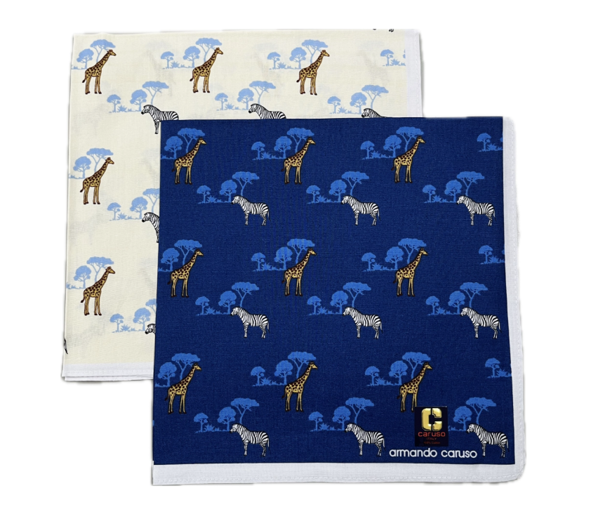 Black Tin of 3 Handkerchiefs - Giraffe & Zebra