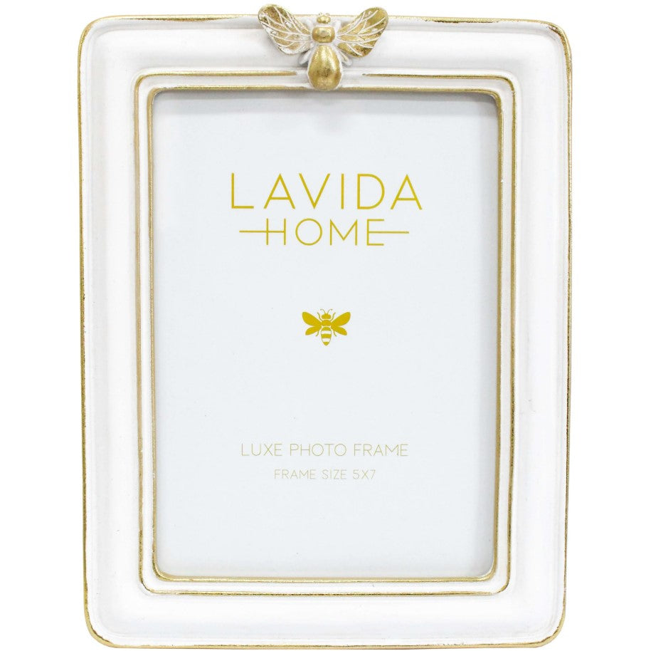 Frame 5X7 White Gold Bee