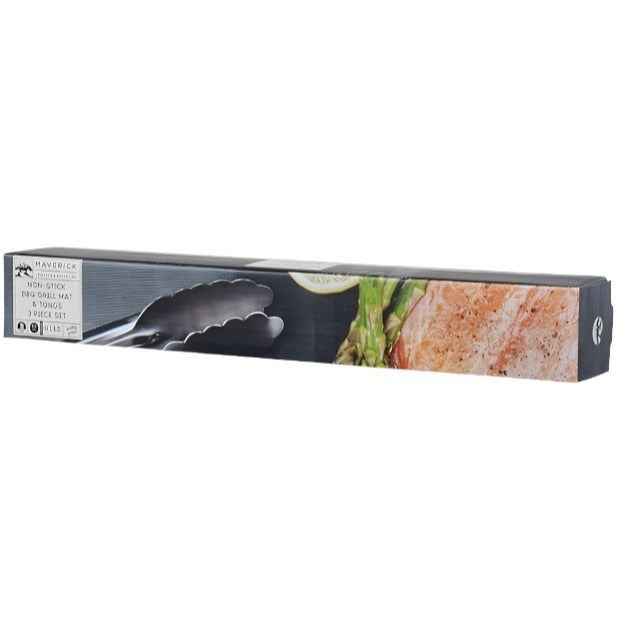 Non-Stick BBQ Grill Mat & Tongs (3pc)