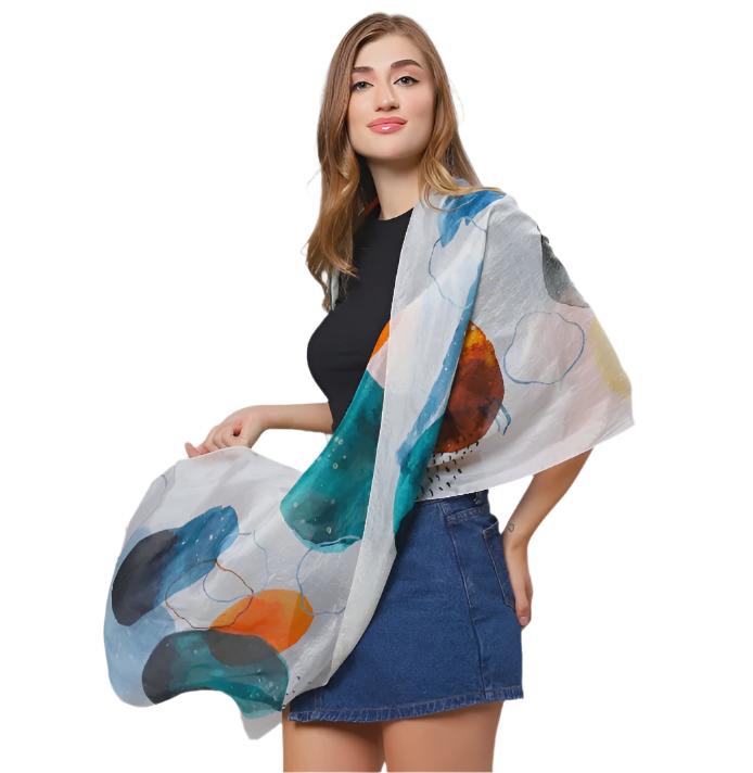 Modal Silk Scarf - White Multi-Nucleus