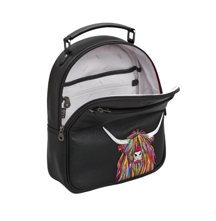 Leather Backpack - Highland Cow Black