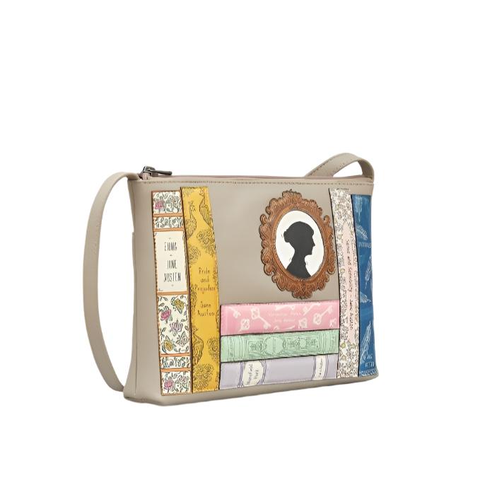 Cross Body Bag - Bookworm Austen, Warm Grey
