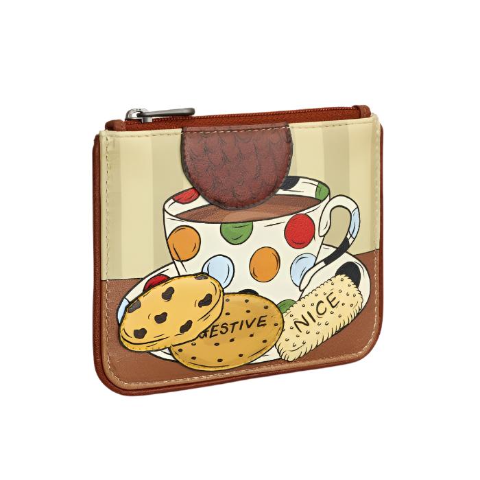 Zip Top Leather Purse - Tea & Biscuits