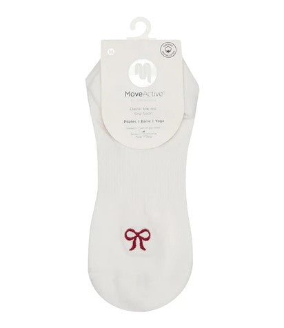 Classic Low Rise Grip Socks - Whimsy Bow White