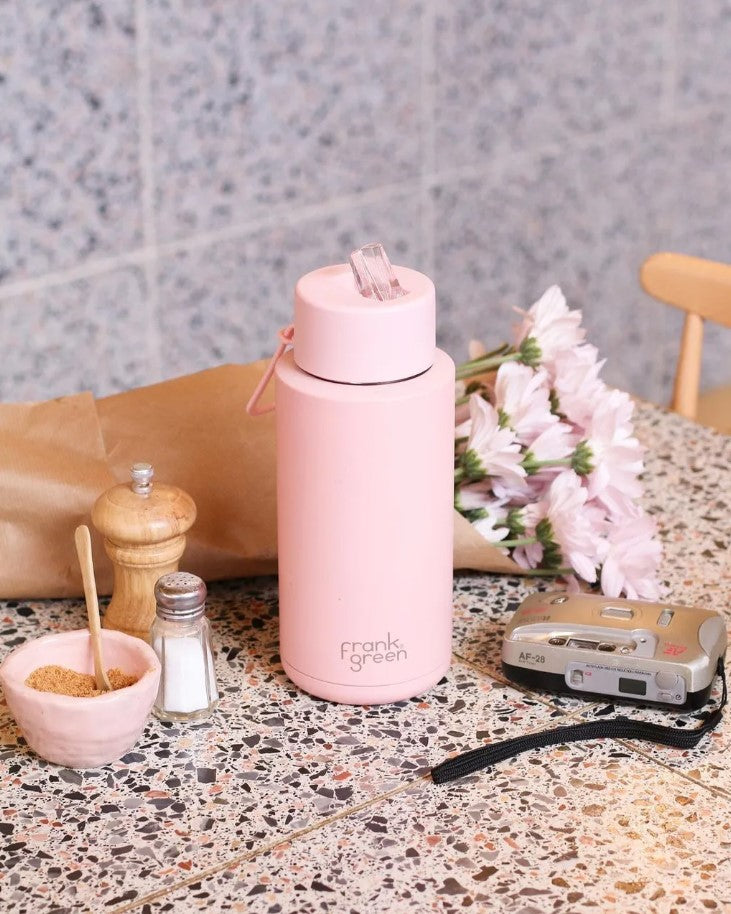 Ceramic Reusable Bottle With Straw Lid 1L - Blushed