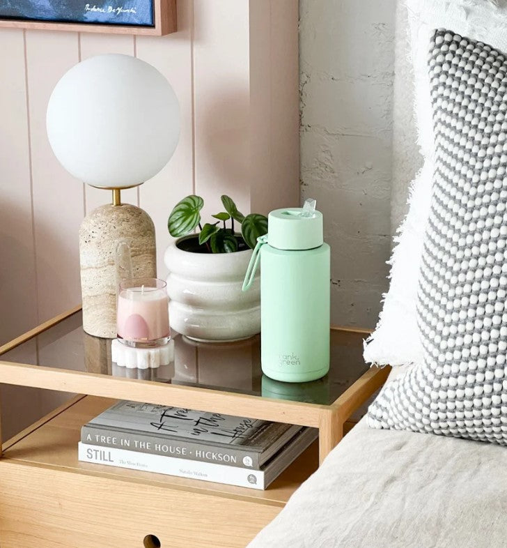 Ceramic Reusable Bottle With Straw Lid 1L - Mint