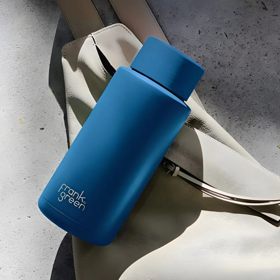 Ceramic Reusable Bottle With Straw Lid 1L - Deep Ocean