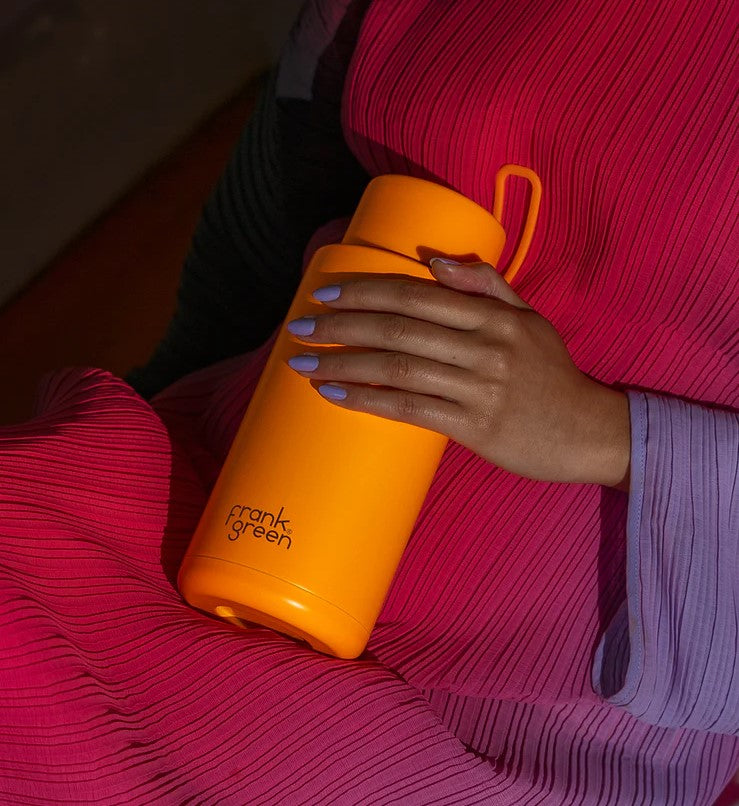 Ceramic Reusable Bottle With Straw Lid 1L - Neon Orange