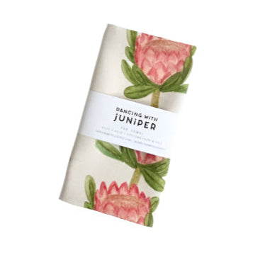 Dancing with Juniper Tea Towel - Pretty Proteas