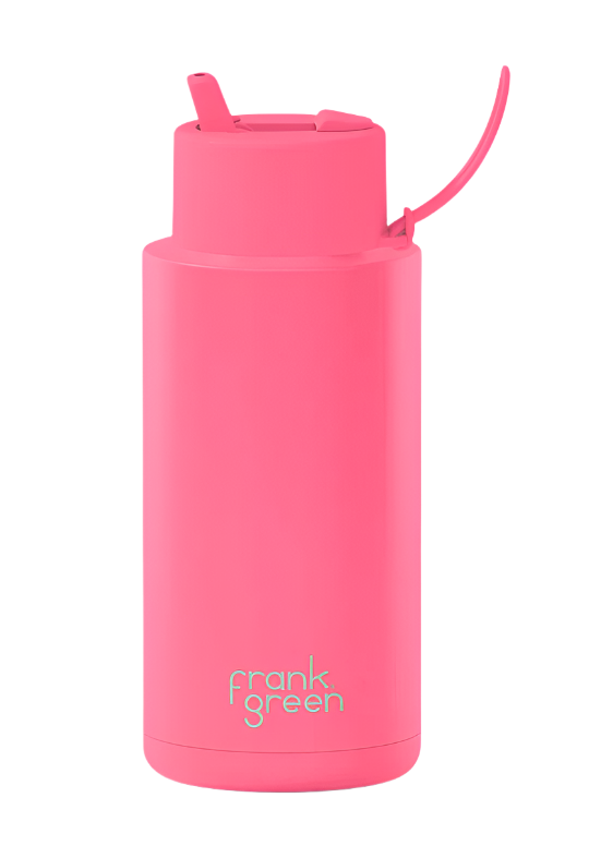 Ceramic Reusable Bottle With Flip Straw Lid 1L - Bubblegum Burst