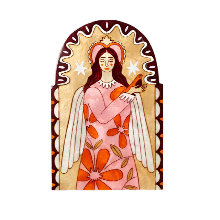 Capiz Shell Art Tile - Gardienne Angel - Mustard